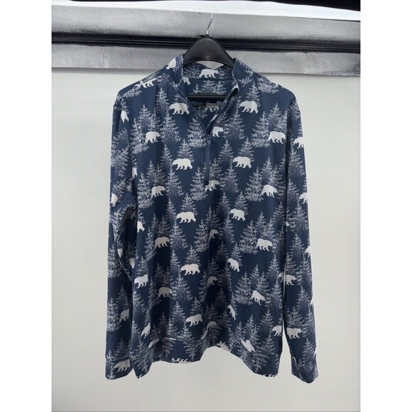 Waggle Performance Golf Pullover Blue Polar Bear Print Top Men L Zip Stretch - Picture 5 of 7